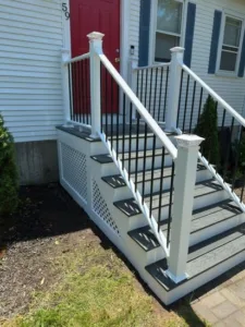 New stairs Milford MA completed stairs with railings and lattice base