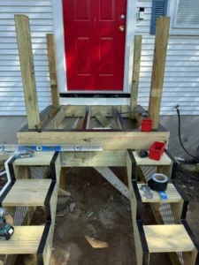 New stairs Milford MA stair framework with tools on site